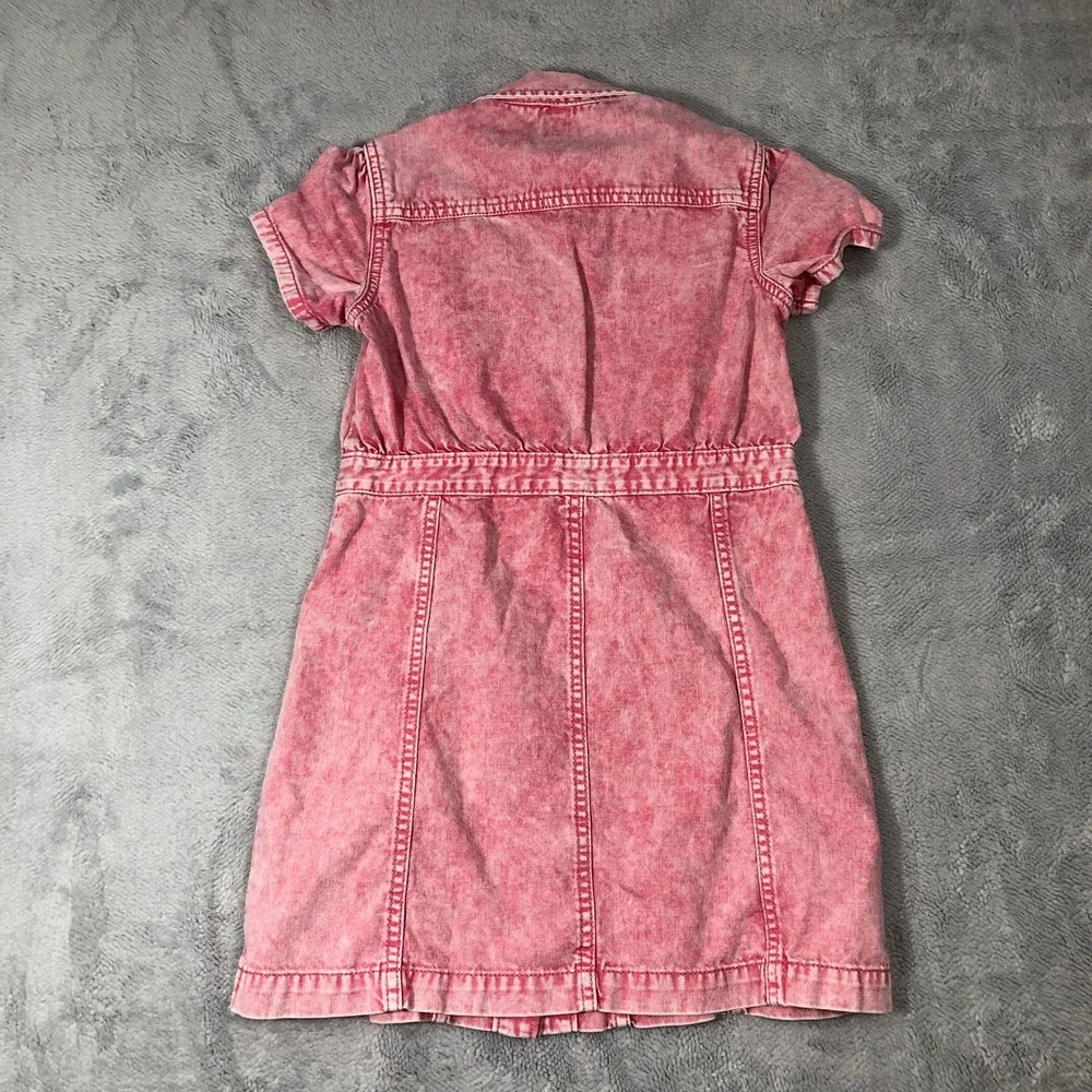 Gap Denim Dress Girls Size Medium Pink Acid Wash Short Sleeve Button Front